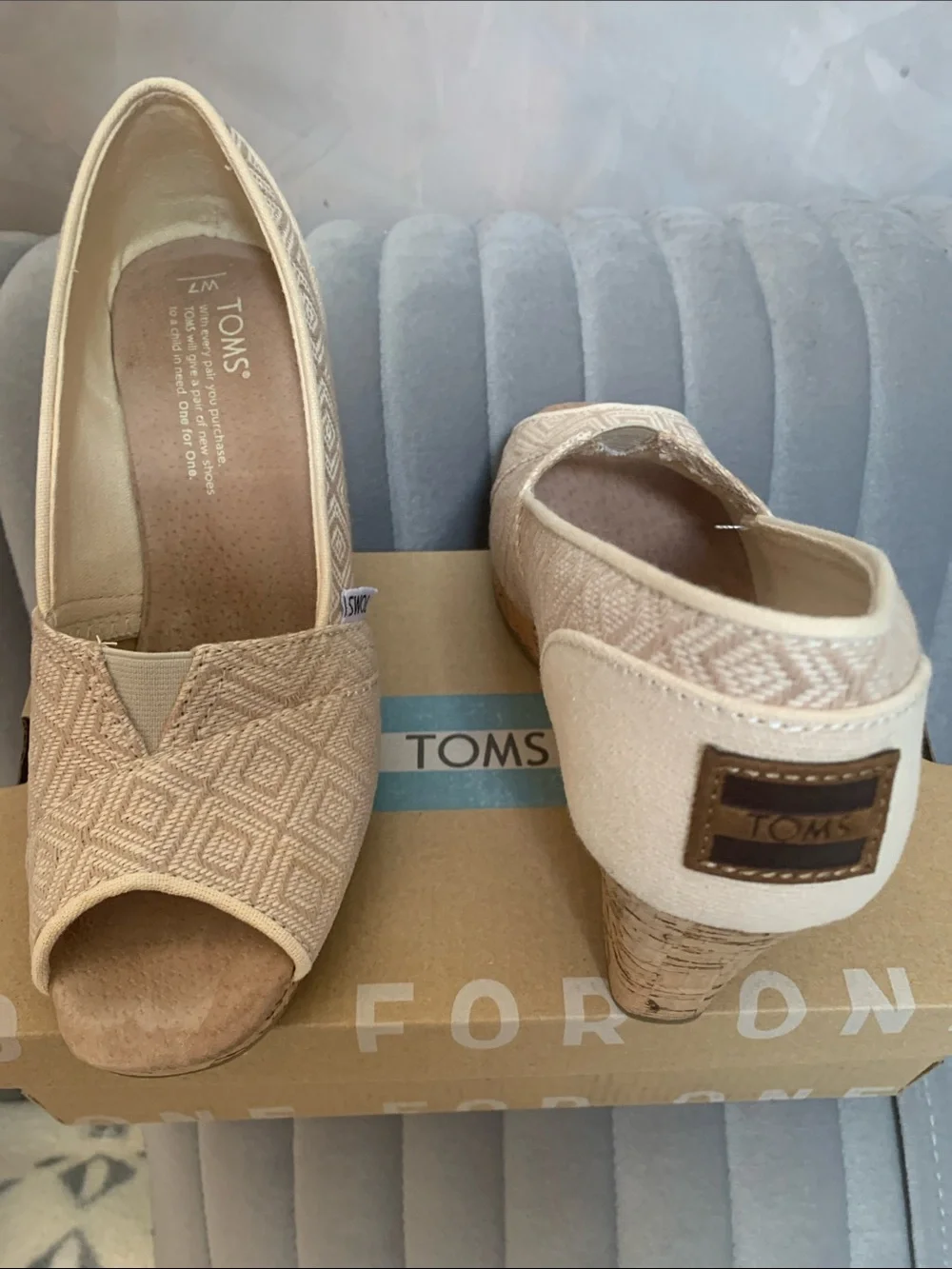 Toms Beige Geometric Canvas Slip-On Flats